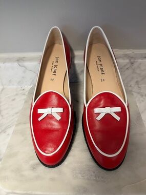 Jon Josef Red Leather Bow-Trim Loafers